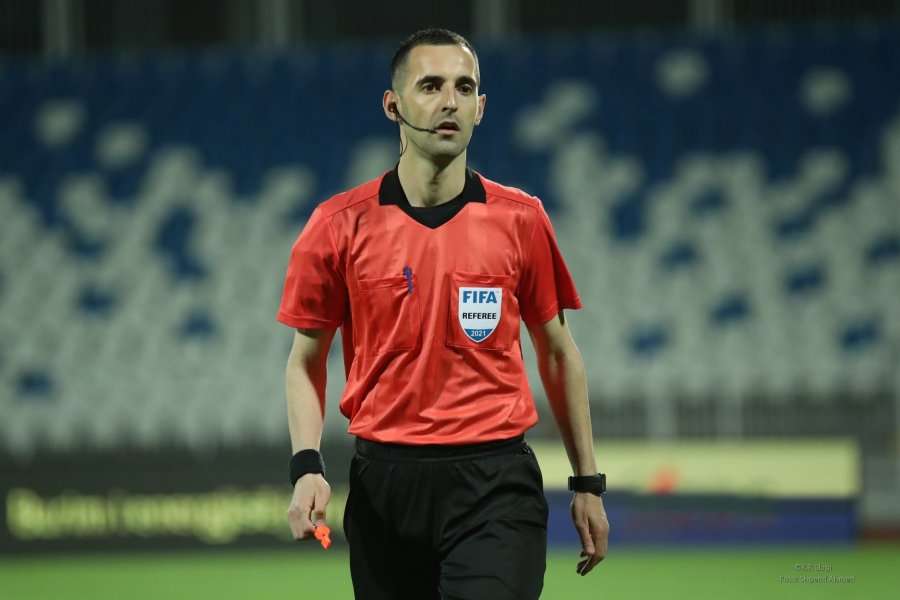 Genca Nuza with assistants directs the qualifying match for the European Championship 