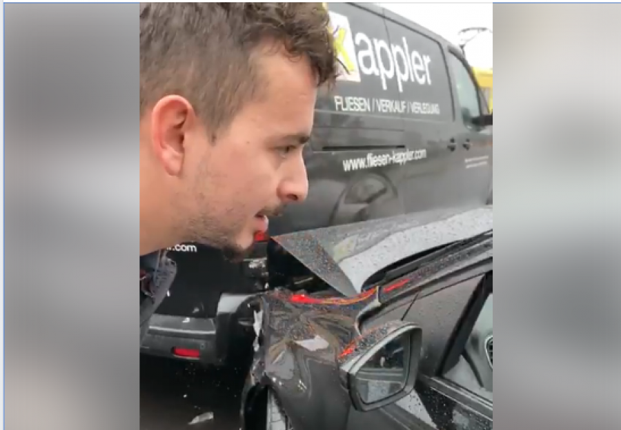 Aksidenti qesharak ku u përfshi një shqiptar bëhet hit në Austri (Video)