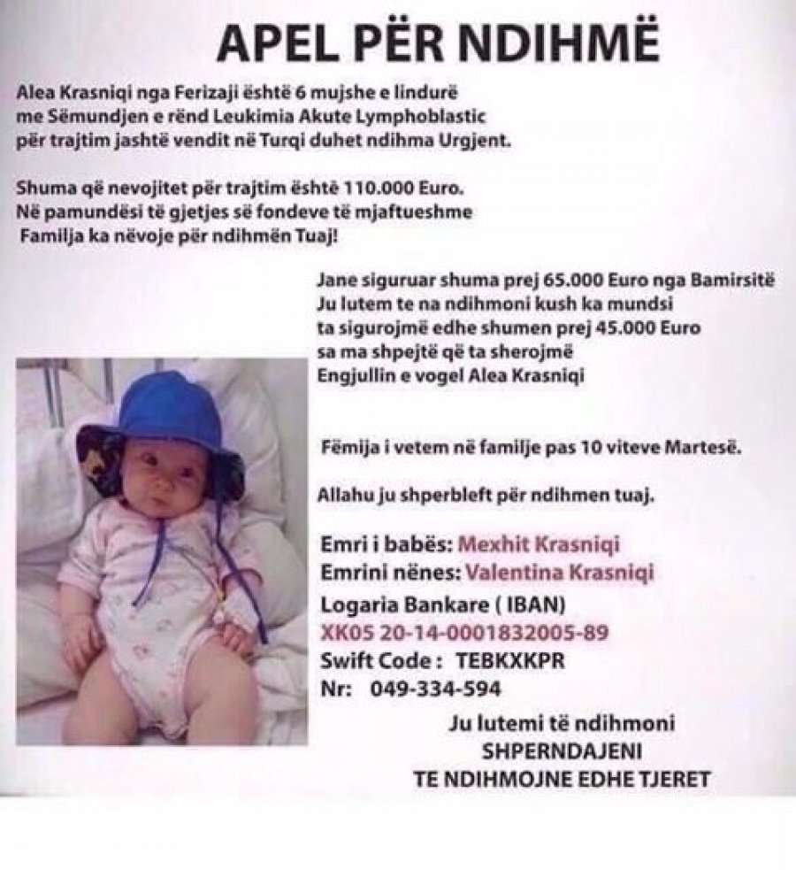Alea 6 muajshe ka nevojë për ndihmë, nevojiten edhe 11 mijë euro për shërimin e saj