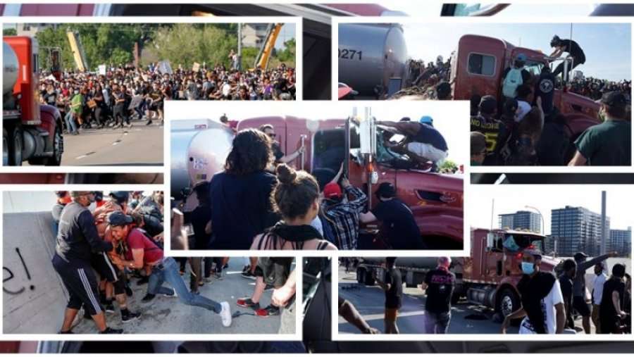 I vërsulet turmës me kamion, protestuesit amerikanë e nxjerrin jashtë dhe e rrahin brutalisht shoferin