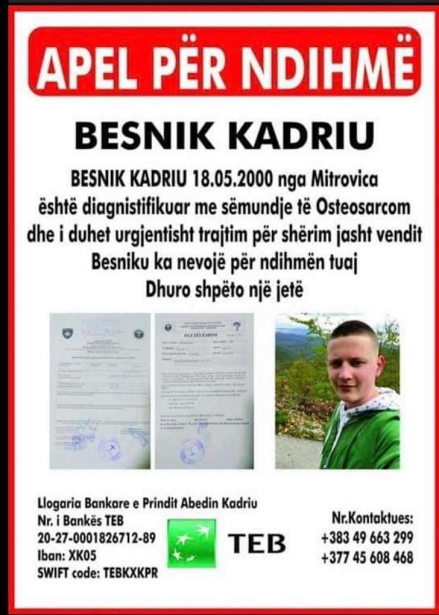 20-vjeçari nga Mitrovica, Besnik Kadriu ka nevojë për ndihmë i duhet shërim jashtë vendit