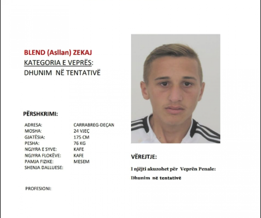 Policia kërkon bashkëpunimin e qytetarëve për kapjen e të dyshuarit nga Deçani