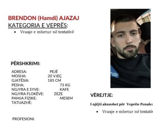 Policia kërkon bashkëpunimin e qytetarëve për lokalizimin e një personi të kërkuar për tentativë vrasjeje