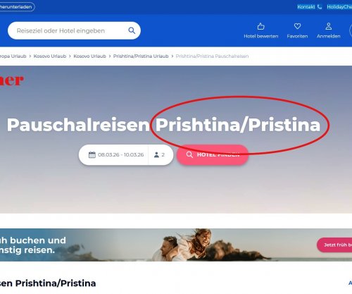Platformat gjermane të udhëtimeve korrigjojnë emrin e Prishtinës
