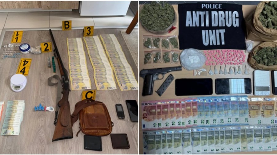 Arrestohen katër persona, u konfiskohen mbi 25 mijë euro para dhe sasi të shumta të narkotikëve