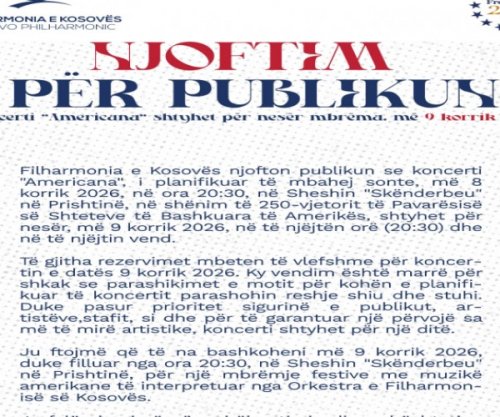 Shtyhet për nesër koncerti “Americana” i Filarmonisë së Kosovës