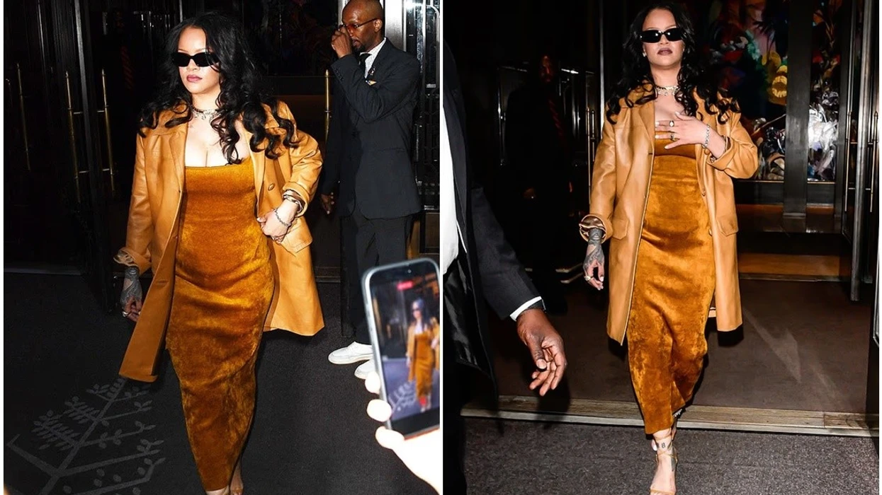 Rihanna tërhoqi vëmendjen me një fustan bronzi, teksa shoqëroi ASAP Rockyn në një ceremoni