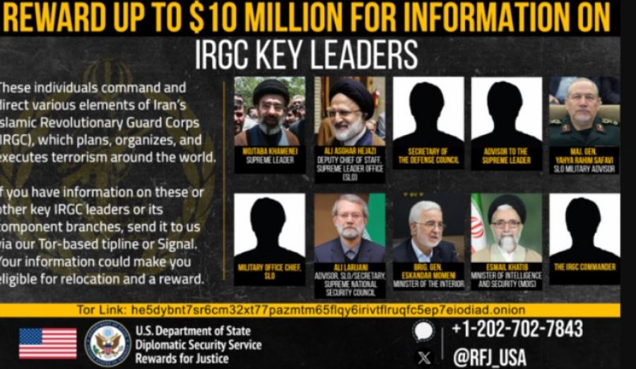 SHBA-ja ofron 10 milionë dollarë për informacion mbi udhëheqësit kryesorë iranianë