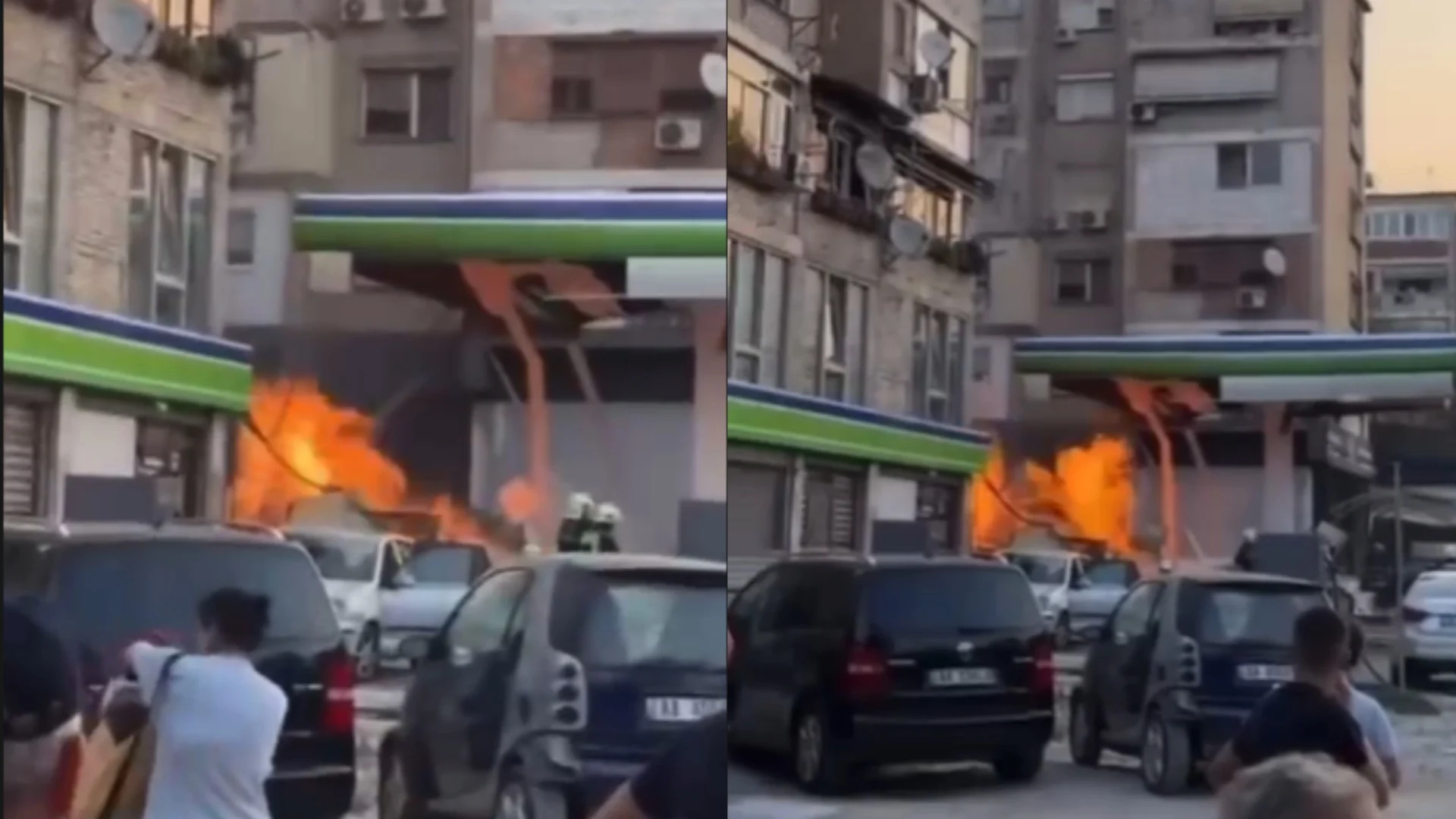 Shpërthim i fuqishëm në një karburant në zonën e Brrylit në Tiranë, lëndohen punonjësit - banorët në rrugë të alarmuar